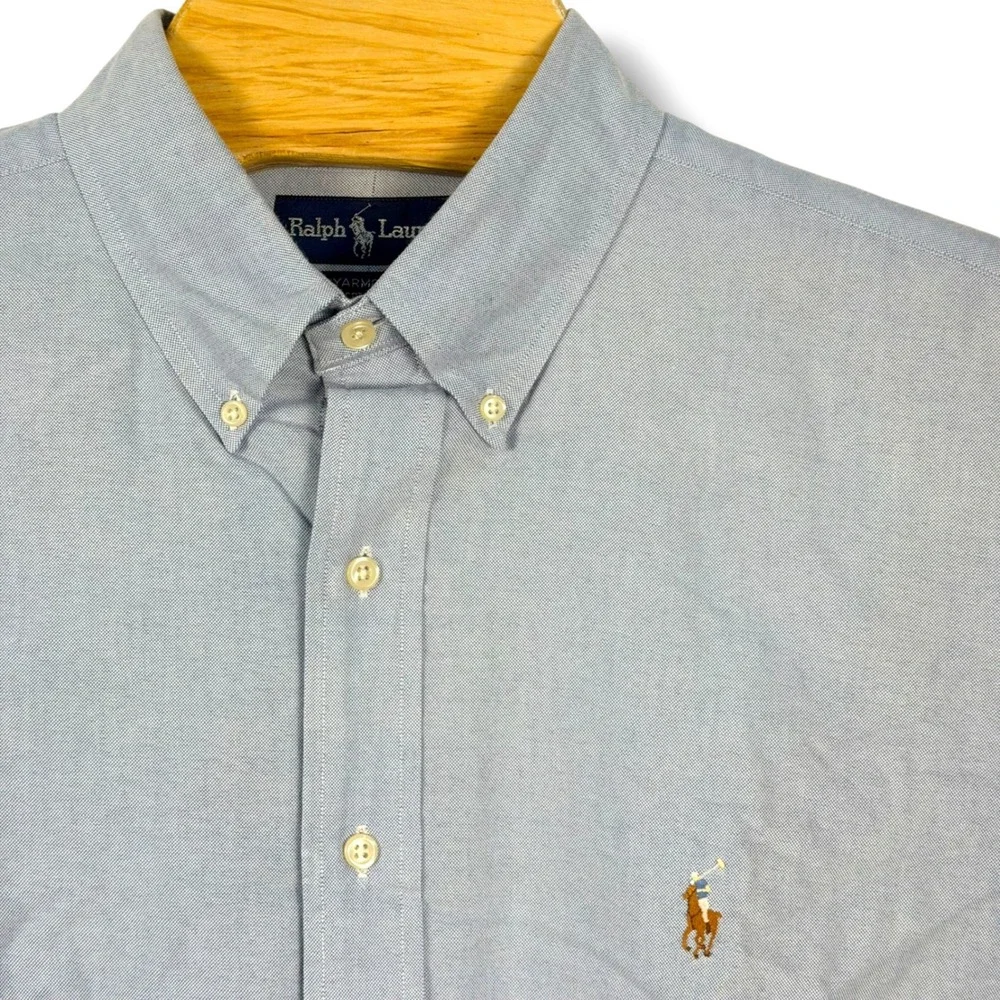 Polo Ralph Lauren Shirt Men 17.5 XL Blue Yarmouth Cotton Oxford Button Down Pony